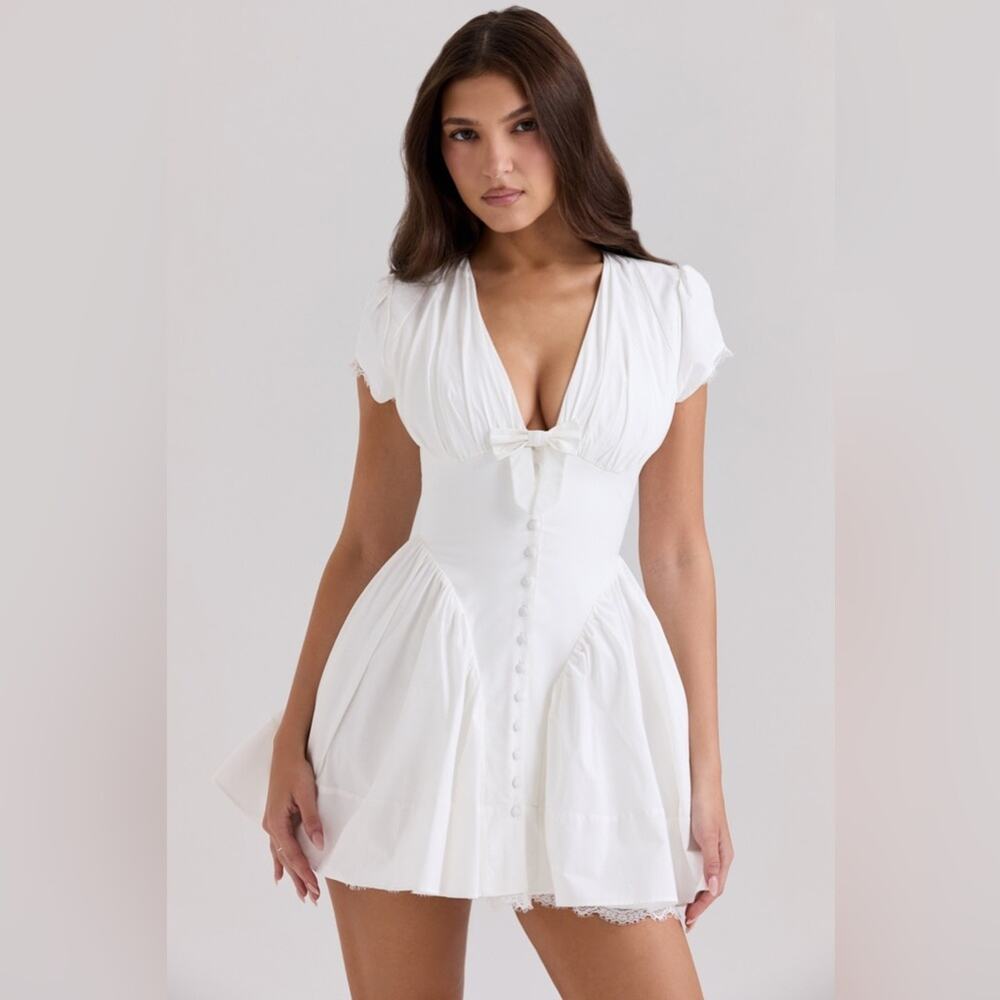 House of CB NEW Emiliana White Stretch Cotton Mini Dress S